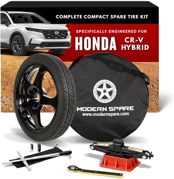 Modern Spare - Fits 2020-2026 Honda CRV Hybrid | Complete Kit With Carrying Case includes a compact spare wheel & tire, jack, lug wrench, and case for emergency roadside use