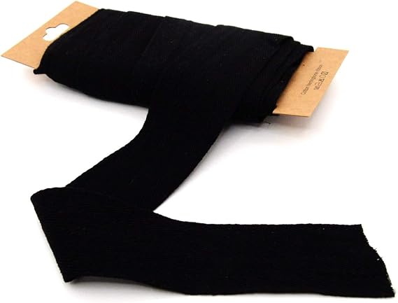 Trimz Double Herringbone Cotton Ribbon, Black, 50mm x 5m