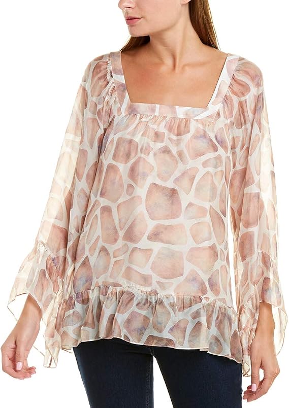 Rachel Zoe Womens Filippa Silk-Blend Top, M, Beige