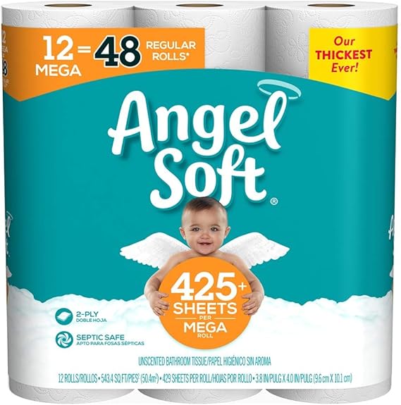 Angel Soft, Toilet Paper, 12 Mega Rolls, 12 Rolls