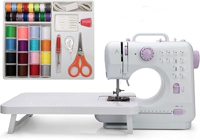 Mini Sewing Machine by Galadim Including Extension Table and Sewing Supplies Set - Small Electric Overlock Sewing Machines with 2 Speed 12 Built-in Stitch Patterns GD-015-CX