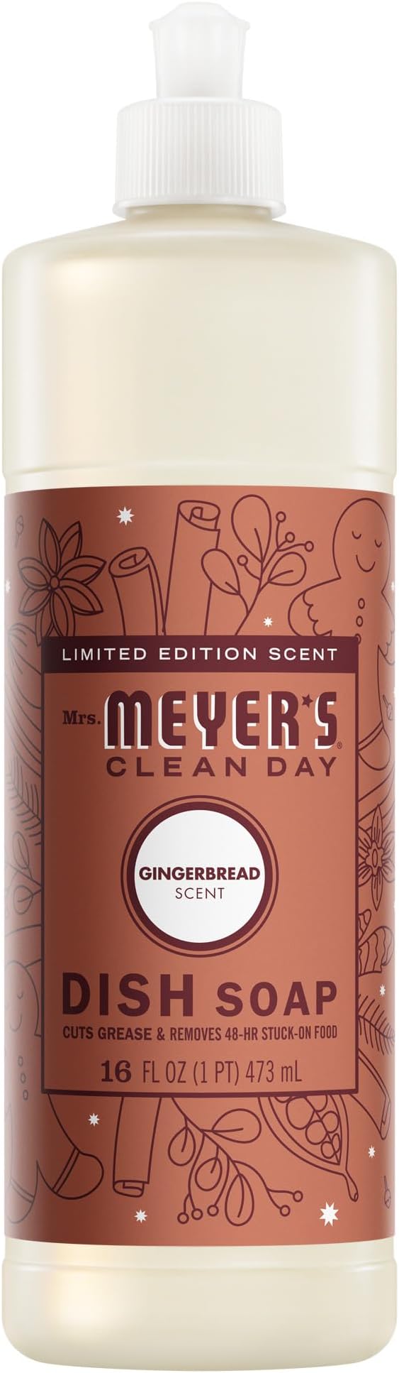 MRS. MEYER'S CLEAN DAY Liquid Dish Soap, Limited Edition Gingerbread Scent, 16 Ounce Bottle