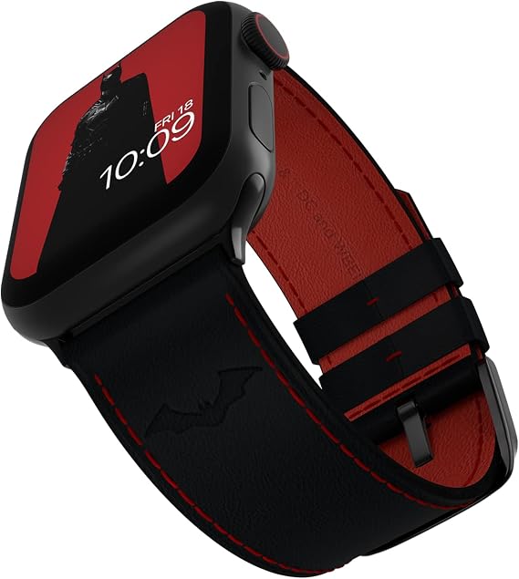 DC Comics The Batman Night of Noir Leather Smartwatch Band Officially Licensed, Compatible with Every Size & Series of Apple Watch (watch not included)