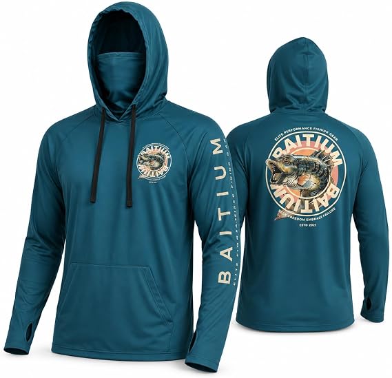 Fishing Shirts for Men,UPF50 Hooded Long Sleeve with Gaiter, Sun Protection Dry Fit Apparel, Face Mask, Fishing Clothes