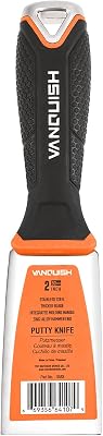 VANQUISH Stainless Steel Putty Knife, 2 Inch Paint Scraper with Soft Grip Handle and Metal Hammer End for Drywall Spackle, Taping, Scraping Paint 3583