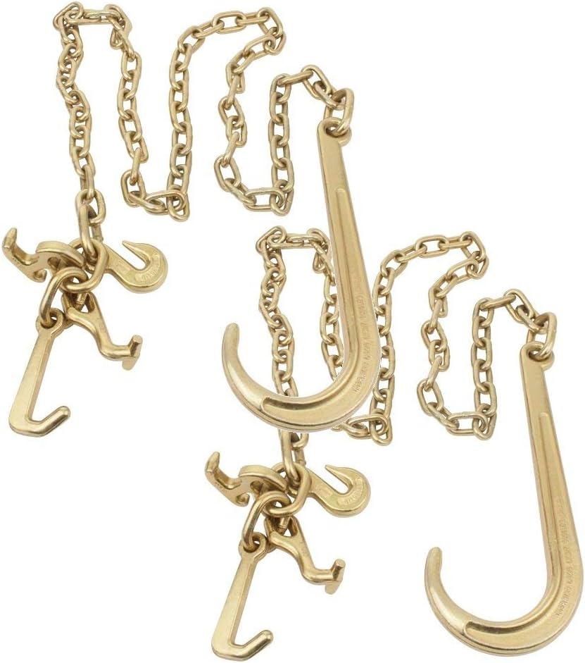 Mytee Products 2 Pack 516 x6 Leg G70 15 Long Shank J Hook Tow Chain wRTJ Cluster Hook & Grab Hook - 4700 lbs WLL Heavy Duty Transport Truck Chain for Car Wrecker Recovery - Towing Equipment