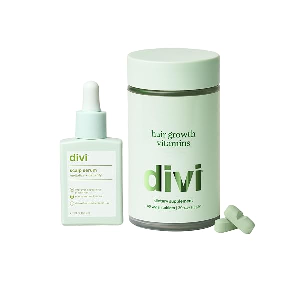 Divi Daily Growth System Includes Scalp Serum (30ml) & Hair Vitamins (60 Count) Targets Shedding, Supports Growth & Nourishes Follicles for Fuller, Thicker, Healthy-Looking, 2 Piece Set