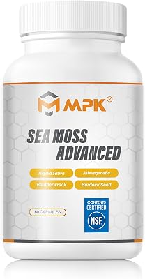MPK 3000 mg Sea Moss Advanced Ashwagandha,Bladderwrack, sea Moss Black Seed Oil ashwagandha gingerBurdock Root Sea Moss Black Seed Oil Ashwagandha Ginger60 Capsules, Coastal Flavor