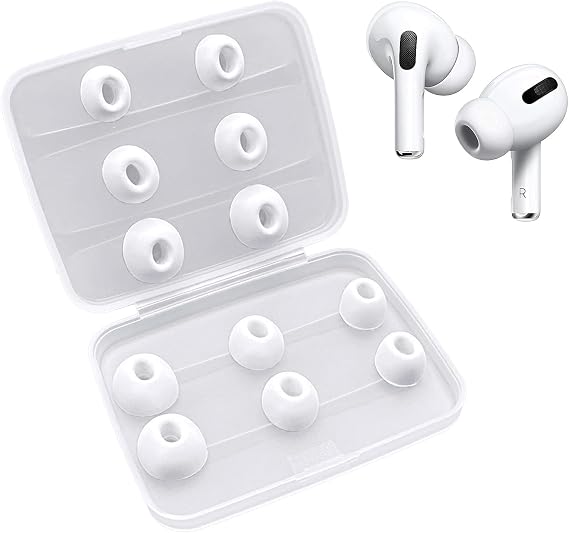 [3 Pairs] Replacement Ear Tips for AirPods Pro/AirPods Pro 2 Silicon Ear Buds Tips with Noise Reduction Hole, White Silicone Ear Tips with Portable Storage Box and Fit in The Charging Case (S/M/L)