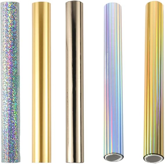 5Ppcs Hot Foil, Metallic Variety Beautiful Diamond Color, 19Cmx5 Meters Fiver Rollers Hot Stamping Foil,Foil by Laser Printer and Laminator Toner Reactive Foil for Scrapbooking Paper Crafts