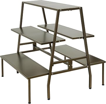Metal Shoe Handbag Display Stand 3 Tier Modern Retail Display Tables Double Side Retail Table Gold Standing Display Riser Shelf for Retail Store, Wedding, Home, Party Celebration