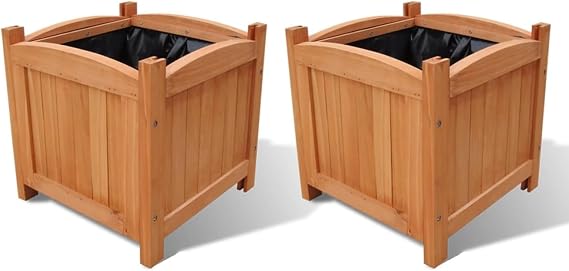 Tidyard Wooden , Set of 2 Square Natural Pine Wood 11.8 x 11.8 in for Garden Patio Balcony Indoor Outdoor Plants