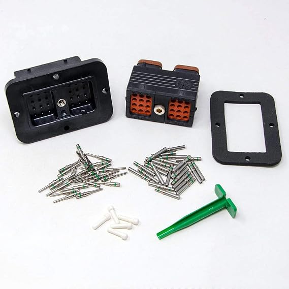 Deutsch DRC 24-Pin Rectangular Flange Connector Kit, Housing, 14-16AWG Solid Contacts, Seal Plug, Gasket (MADE IN USA)