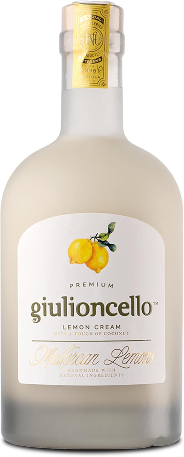 Giulioncello Lemon Cream 70cl (17% ABV) | 100% Handcrafted Mallorcan Lemon Cream with Coconut Touch, Creamy Texture | Spectacular Limoncello Variation - Trendy Dessert Drink for Cocktails