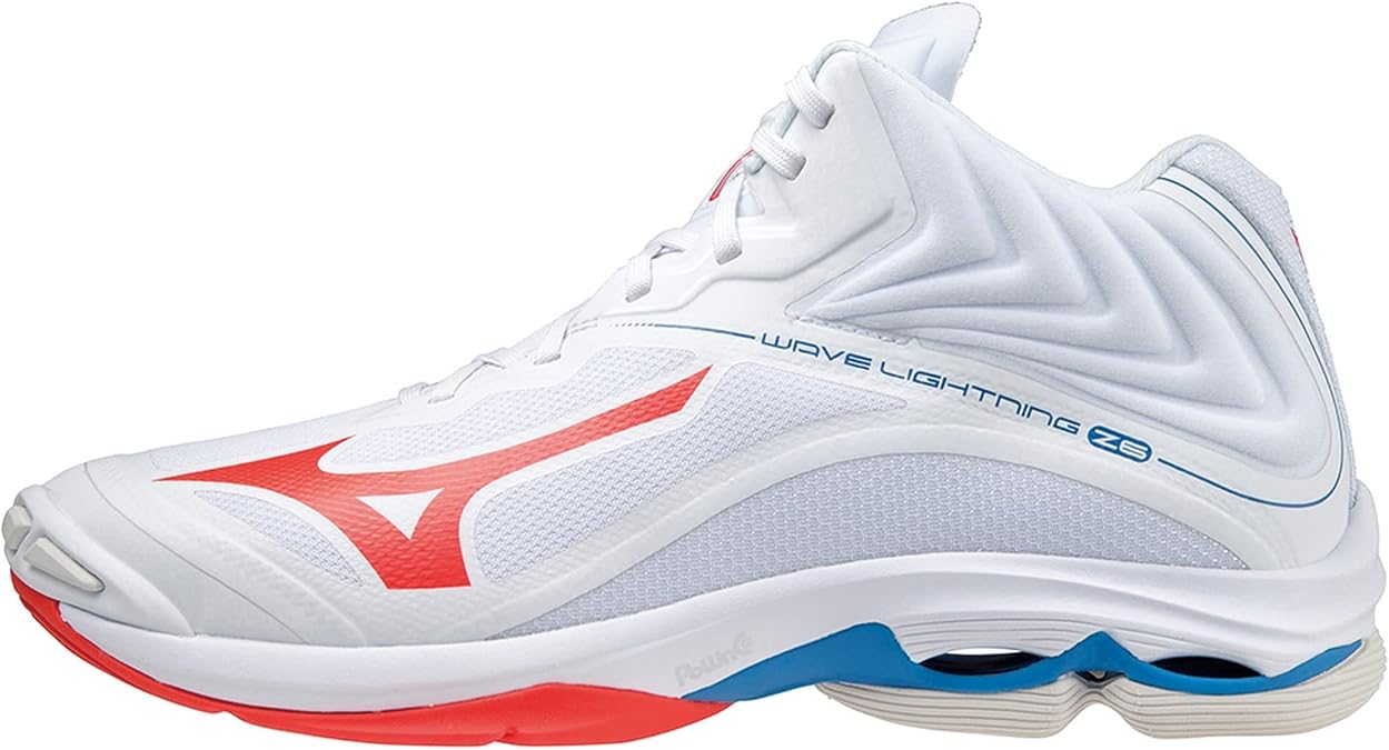 Mizuno Wave Lightning Z6 Mid, Volleyball Shoe, White/Ignition Red/French Blue,
