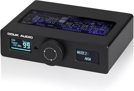 Douk Audio Q11 Digital to Analog Audio Converter, HiFi USB DAC Adapter ESS9038 + AK4493 with Coacial/Optical/PC-USB Inputs & RCA/AUX Outputs DSD256