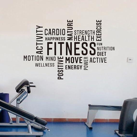 Fitness Word Cloud Wall Decal, Workout Themed Gym Vinyl 70 * 100cm