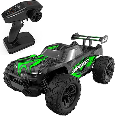 POCO DIVO 4WD Monster Truggy, 116 Ferocious RC Truck, 30kmph Radio Remote Control Racing Speed Sports Car, 4x4 Offroad Metal Gear Buggy, 12” Large All Terrain LED Vehicle with Rear Wing Spoilers
