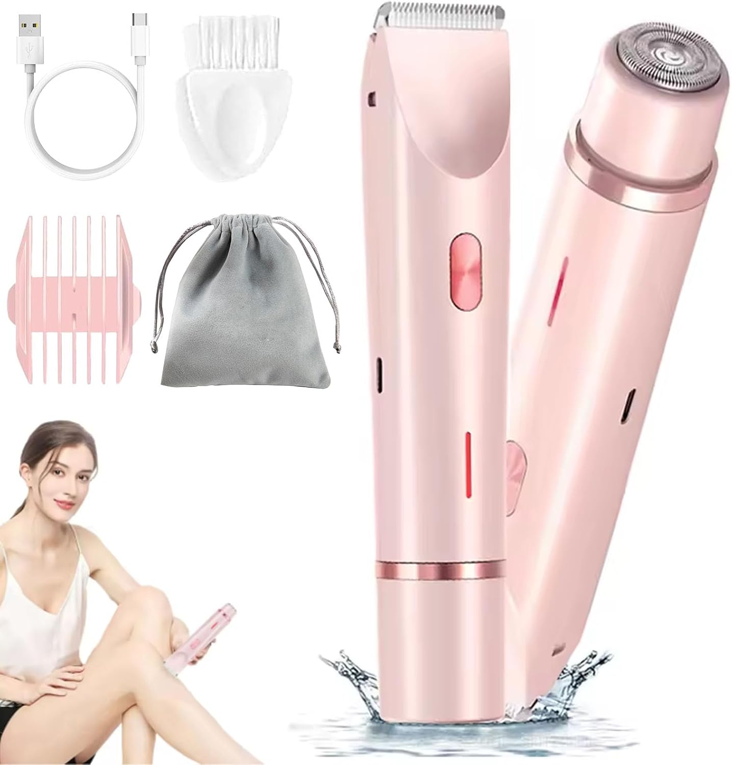 Ezme Razor, The Trimmie 2.0 by Ezme, Ezme Electric Shaver, Ezme Bikini Trimmer for Women, 2 in 1 Painless Electric Shaver Razors Rechargeable, Waterproof Wet & Dry Use Pink