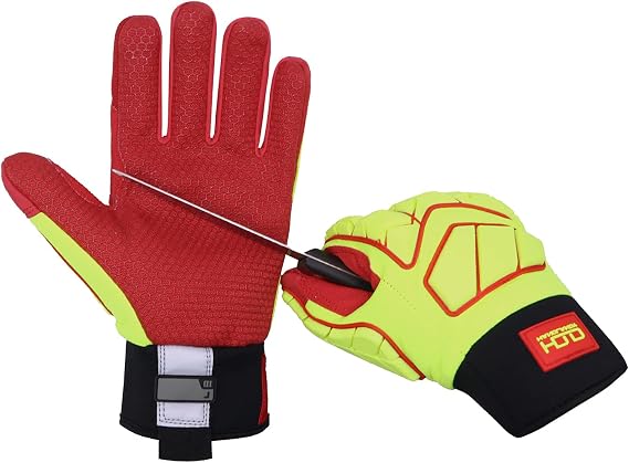 HANDLANDY Hi-Vis Impact Work Gloves, Oil and Gas Resistant Safety Gloves, Cut5 & Firm Grip Heavy Duty Mechanics Glove with TPR Protection (Medium)