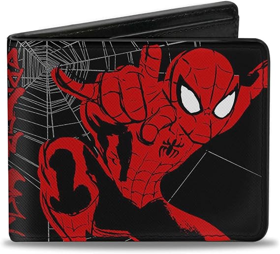 Buckle-Down mens Buckle-down Pu Bifold - Spider-man Grafitti Action Poses/Spiderweb Sketch Black/Gray/Red Wallet, Multicolor, 4.0 x 3.5 US