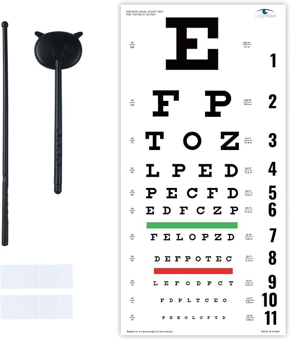 Snellen Eye Chart, with Eye Occluder and Pointer, Visual Acuity Chart for Eye Exams at 20 Feet, 22 x 11 in, Waterproof Matte PVC