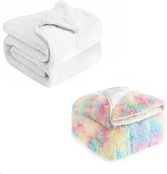 Cottonblue Sherpa Weighted Blanket 15lbs for Adults 60x80 inches Bundle with Faux Fur Luxury Snugly Long Fur Weighted Blanket 60x80 inches 20 lbs