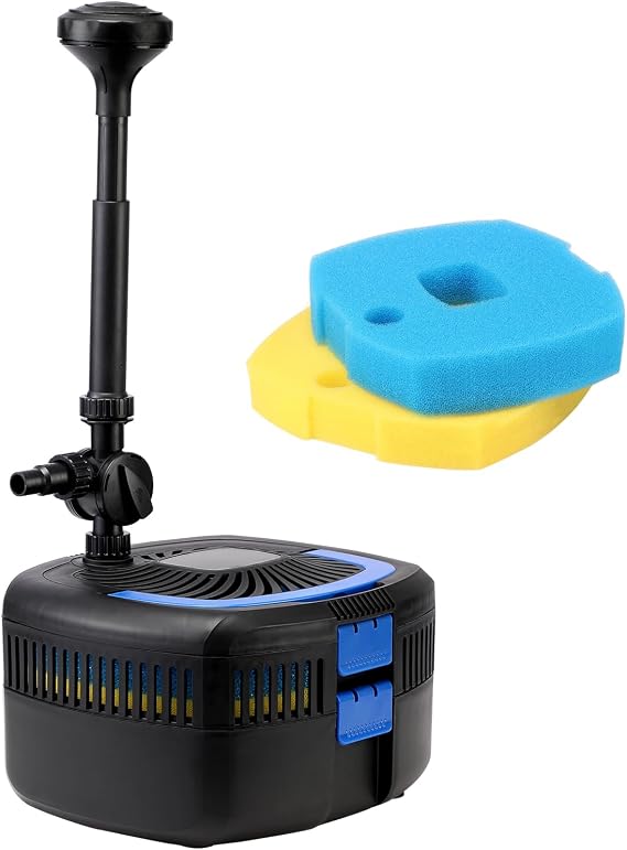 Pond Pump and Filter Kit 950GPH, Water Pump with Filter and Light, Submersible Fountain Pumps up to 2113 Gallons for Garden, Pond (2 sets of fliter sponges)