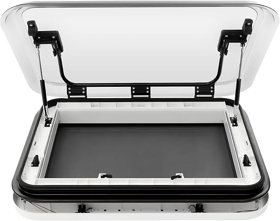 RV Roof Vent Hatch Kit with LED Light, 70Opening Angle Motorhome Caravan Skylight Camper Roof Vent Skylight Replacement,Trailer RV Roof Top Vent Kit with Protective Nets and Sunshades,27.56x19.69in