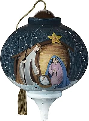 NeQwa Art Stylized Nativity Hand-Painted Blown Glass Ornament Holy Family Christmas Keepsake 7201136