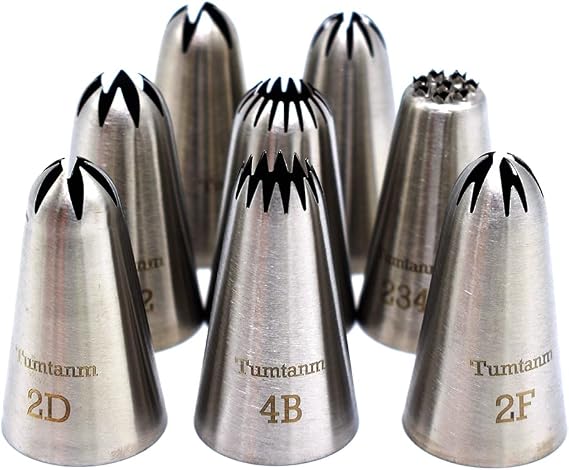Tumtanm 8 Pack Large Piping Tips, Seamless Stainless Steel Icing Piping Nozzle Tip Set, Cake Decorating Tools for Baker