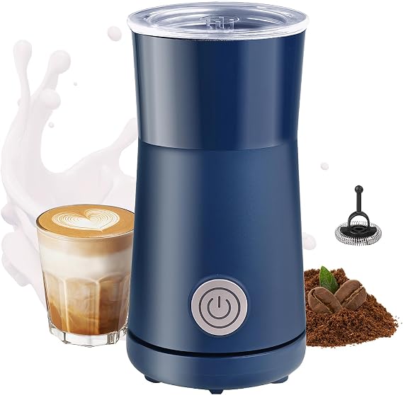 Huogary Milk Forther Simple Milk Frother and Steamer 2-in-1 Milk Steamer with Hot Milk Foam and Hot Milk for Latte, Macchiato, Cappuccinos (Blue)