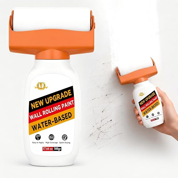 Wall Paint, 17.64oz White Touch-up Paint for Walls with Roller Brush, Water-Based and Low Odor Walls Repair Kit Apply for Walls and Ceilings, Ready to Use Interior Paints, Covers Stains, Graffiti