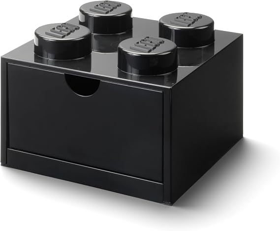 LEGO Brick Drawer 4 Knobs 1 Drawer Storage Box 6.22 x 6.22 x 4.45 in Black | Stackable Storage Box 1 Pull-Out Drawer 4-Knob Brick Design Toy & Desk Storage
