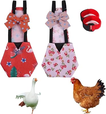 2 Pcs Chicken Diapers Reusable with 2 Pack Rooster Collar, Poultry Diapers Multiple-Used Pet Diapers for Chicks Ducklings and Goslings, Washable Duck Diapers with Bow Tie, Chicken AccessoriesLarge