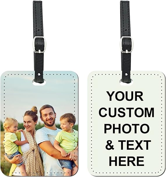 2 Pack Custom Personalized Luggage Tag with Photo,Logo,Text Set of 2 PU Leather Labels for Travel Bag Suitcase