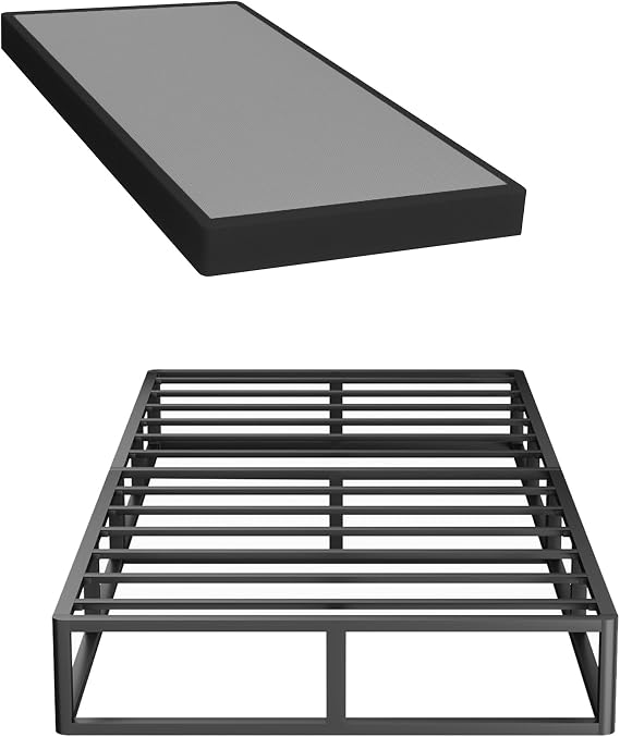Superay Twin XL Box Spring, 10 inch Metal Bed Base with Fabric Cover | Heavy Duty Metal Mattress Foundation 3000lbs Capacity, High Profile, Rounded Corner, Noise Free, Easy Assembly, Black