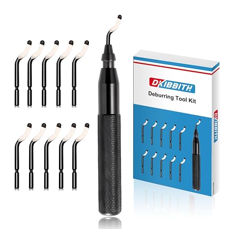 DKIBBITH Deburring Tool with 11 HSS Swivel Blades for Metal, 3D Prints,Resin,Ideal for Plumbing & 3D Printing Burr Removal,Black.