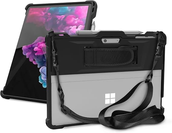 Rugged Protective Case for Microsoft Surface Pro 11/10/9 Shockproof Heavy Duty Cover with Hand Strap & Shoulder Strap, 13-inch, Compatible with Keyboard, Black