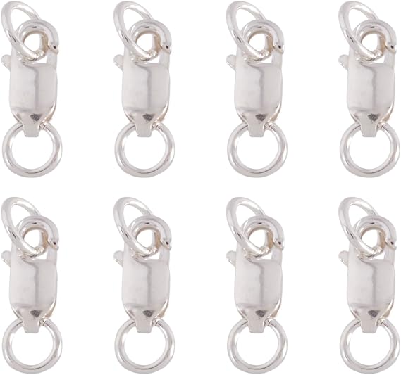 Pandahall 10pcs 925 Sterling Silver Lobster Claw Clasps with Jump Rings Necklace Bracelet Connector Trigger Clasps Hypoallergenic for Jewelry Making Clasp: 8x4x2mm