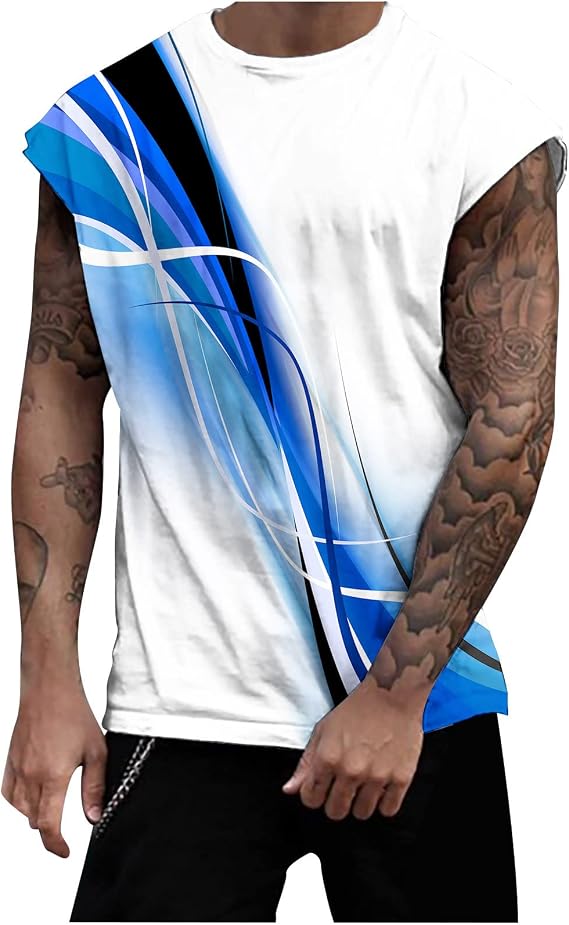 Sleeveless Tshirts for Men 2023 Fashion Causal 3D Line Print Tank Tops Summer Cool Style Workout Sport Vest Shirt