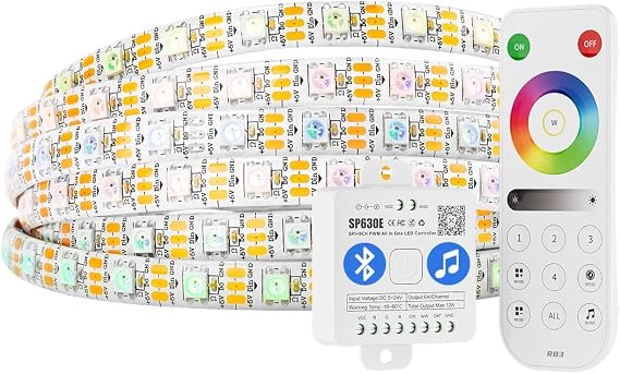 BTF-LIGHTING WS2812B IC RGB 5050SMD Pure Gold Individual Addressable LED Strip 16.4FT 300LED 60LED/m IP65 DC5V, 2.4GHz RF Remote RB3 & SP630E Bluetooth Controllers Kit (No Power Adapter)