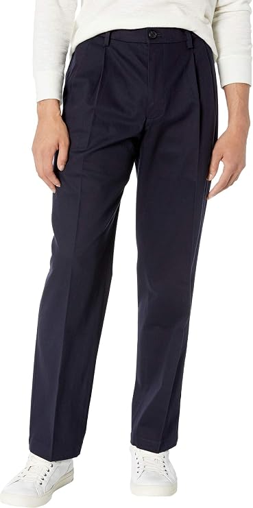Dockers Men's Relaxed Fit Signature Khaki Lux Cotton Stretch Pants - Pleated, Dockers Navy, 38W x 29L