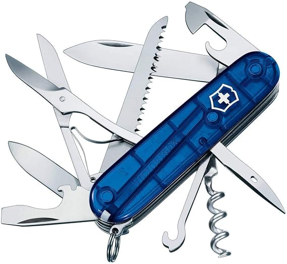 Victorinox Swiss Army Knife, Huntsman, Translucent Blue, 91mm (3.1/2in) long, Stainless Steel