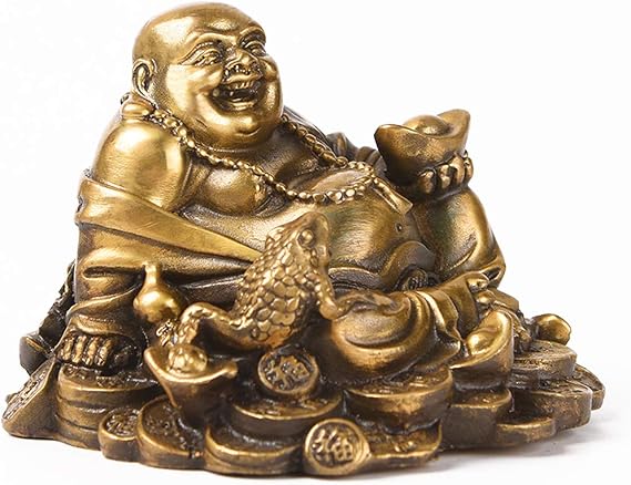 BRABUD Brass Sitting Laughing Buddha with Money Frog Statue