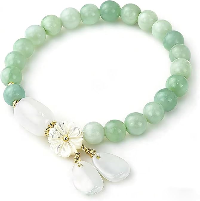 Natural Jade Beads Green Ombre Jade Elastic Bracelet for Women Christmas Thanksgiving