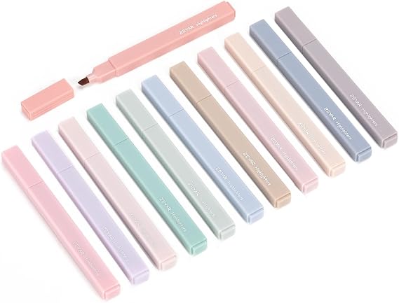 ZEYAR Aesthetic Cute Highlighter Pens, Cream colors, Chisel & Flexible Tip, Cuboid Design, Water Based, Quick Dry, No Bleed for bible (12 Cream Colors)