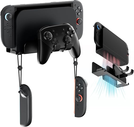 Metal Wall Mount for Nintend0 Switch 2 / OLED / Switch Console, All-in-One Metal Bracket with Pro Controller Holder, Universal Storage Rack for Dock, JoyCons & Pro Controller, Space-Saving Design