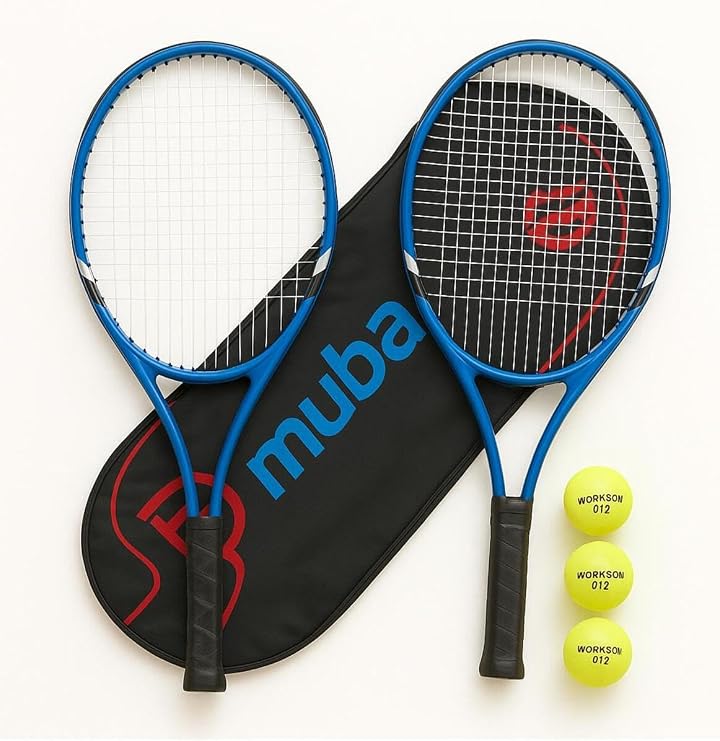 Muba 5li SET 27 İnç Yetişkin Tenis Raketi Seti 2 Raket 2 Çanta 3 Top L2 Grip 68 cm Çok Renkli Tek Ebat