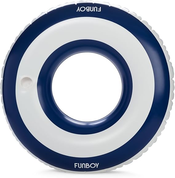 FUNBOY Giant Navy Blue Stripe Inflatable Tube Pool Float with Cup Holder 48" | Large Pool Float for Adults | Inner Tube Swimming Pool Toys Swim Rings | Pool Lounger Float for Pool Party & Summer